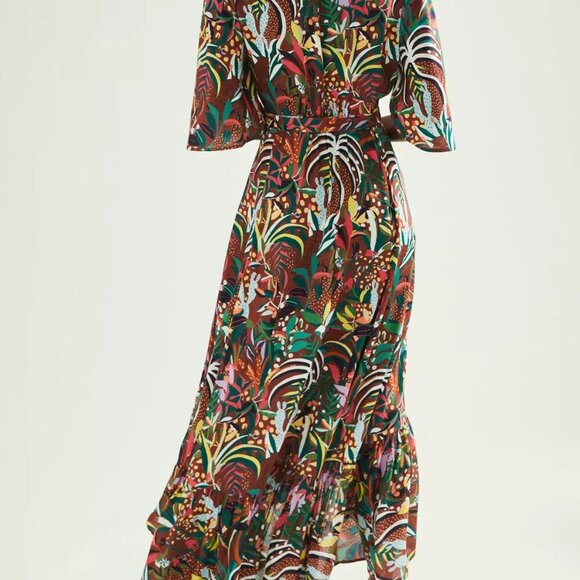 Farm Rio for Anthropologie Fiesta Wrap Maxi Dress Petite Medium - Picture 7 of 11
